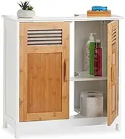 Relaxdays Basin Vanity Unit, Bamboo Doors, Height-Adjustable Shelf, Siphon Cut-Out, HWD: 60x60x30cm, Natural/White