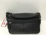 ili New York Multi Compartment Waist Bag Leather RFID Blocking #6238 Black New