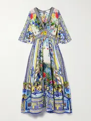 [Camilla] Camilla - Crystal-embellished Printed Silk Crepe De Chine Maxi Dress - Blue - large large Blue