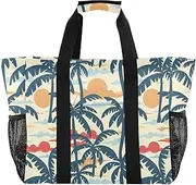 [sanluoli] Tote Collapsable Beach Bags With Pockets Canvas Laundry Carrying Bag, Hawaiian Style, Beach Vacation，seamless, 1 size