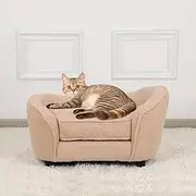 Pet Sofa Bed, Velvet Pet Couch Chair with Removeable & Washable Cushion for Small Dogs & Cats (Brown)