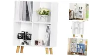 Small 4 Cube White Bookshelf,3 Tier Modern Kids Bookcase with Legs, Wooden