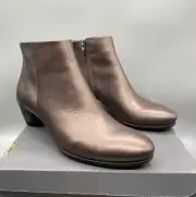 Ecco Sculptured 45 Heels Brown Metallic Leather Booties Side Zip Boots Womens 41