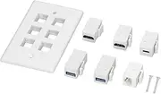 Nutriess Cat6 Ethernet Wall Plate 6 Port RJ45 with 2 HD Multimedia Interface 2 USB3.0 Type C for TV Projector Computer