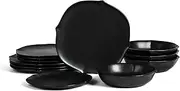 [Stone Lain] Baskerville 12-Piece Dinnerware Set Stoneware, Black
