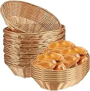 15 Pack Wicker Bread Basket, Handwoven Oval Plastic Basket, Woven Tabletop Fruit Vegetables Food Serving Basket for Home, Kitchen, Restaurant, Light Brown