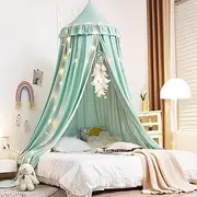 Kertnic Decor Canopy for Kids Bed, Soft Cotton Playing Tent Canopy Girls Room Decoration Princess Castle, Dreamy Mosquito Net Bedding, Children Reading Nook Canopies in Home (Green)