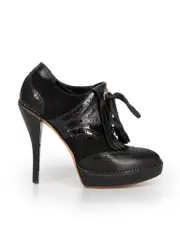 Black Leather Wimbledon Tassels Brogue Platform Boots