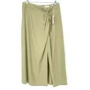 Vince Skirt Women's Size 8 Flannel Twist Knot Wool-Blend Midi Olive Green NWT