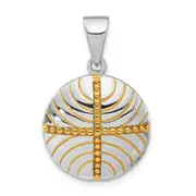 Sterling Silver Rhodium & Gold-Plated Polished Beaded Circle Pendant