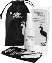 [Prestige & Fancy] Premium Jewelry Cleaning Travel Kit, Jewelry Cleaner Solution Spray, and Polishing Cloth, Restore Brilliance to All Jewelry, Gold and Silver, Diamond Ring and Earring Cleaner 1.69 OZ, 1.69 OZ, Liqued,