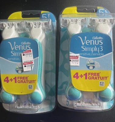 2 packs GILLETTE VENUS Simply 3 Sensitive Women's Disposable Razors (9 razors )