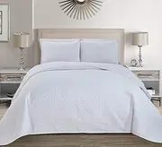 Linen Plus Collection 3 Pieces King/California King Over Size Embossed Coverlet Bedspread Set Solid White 118" x 106" New