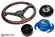 NRG 330 BR Wood BK Spoke Steering Wheel 1.5" DP/130 Hub/3.0 BL Release/Lock Matt (for: Honda Civic)
