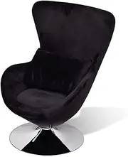 Modern Egg-Shaped Armchair with Swivel Base, Black and Silver, 64x64x86 cm - Comfy Living Room Chair with Removable Cushion, 360-Degree Reclining Armchair for Cozy Home Décor