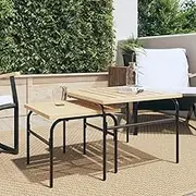 Set of 2 Nesting Coffee Tables, Brown & Black, Powder-Coated Steel Frame, Slatted Design, Durable and Space-Saving, Ideal for Outdoor and Indoor Use