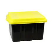 3 x Black Plastic Storage Tub 31L Yellow Lid 48x38x28cm Heavy Duty Container