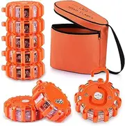 Wanme LED Road Flare, Emergency Disc Beacon with 9 Flash Modes, Magnetic Base & Hook Storage Bag Roadside Flashing Warning Lights for Car Truck Boats (8)