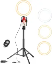QIAYA Ring Light with Stand and Phone Holder, 50" Tripod with Remote Compatible