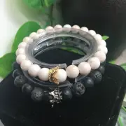 2 PC Handmade Bohemian Lava Bead Stackable 6” Plus Stretch Bracelet Set New A436