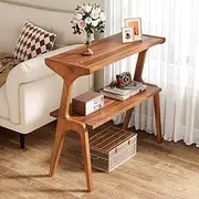 Tribesigns 2-Tier Wood End Table, Mid Century Modern Side Table with Solid Wood Legs, Modern Tall Couch Side Table with Storage Shelves, Farmhouse Skinny Bedside Table, Nightstand for Bedroom, Cherry