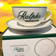 Ralph Lauren Ralph's Coffee Green White Fine Porcelain Espresso Mug Cup & Saucer
