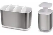 Joseph Joseph Stainless Steel Toothbrush Holder Soap Pump Bathroom Caddy Set