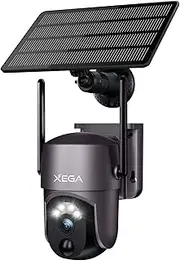 Xega Smart Solar Security Camera Outdoor Wireless 2K Super HD PTZ CCTV Camera Wi-Fi Surveillance Camera Home Security Color Night Vision PIR Human Detection Two-Way Audio