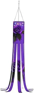 Halloween Garden Purple Rose Print Windsock Lights Halloween Lighted Windsock for Patio Yard Pathway Party Decor