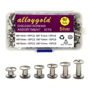 90 Sets Silver Chicago Screw Leather Assorted Kit ，6 Sizes of Screw Rivets