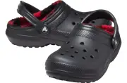 Crocs Lined Buffalo Check Clog slipon Men sz 9 = Women sz 11 shoes Black/red new