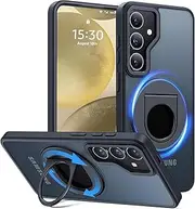 [RUNGOS] 360°Rotatable Ring for Samsung S24 Plus / S24+ Case MagSafe with Stand & Ring Holder (Strong Magnetic) [12Ft Drop Protection] Shockproof Translucent Case for Samsung Galaxy S24 Plus Case, Black