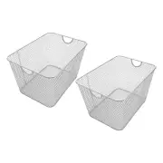 Ybm Home Wire Mesh Open Bin Basket Silver 14 in. L x 10 in. W x 8.8 in. H 2 Pack