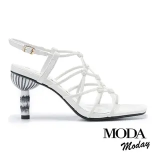 涼鞋 MODA MODAY 獨特優雅自然風編織後繫帶高跟涼鞋－白