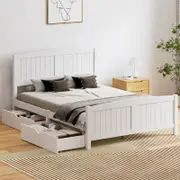 Oikiture Wooden Bed Frame Double Size with Trundle Drawers White