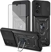 [Asuwish] Phone Case for Samsung Galaxy A13 5G with Slide Camera Cover and Tempered Glass Screen Protector Hard Stand Ring Holder Hybrid Cell Gaxaly A04S M13 G5 A 13 2022 13A A135G SM A136U Men Black