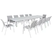 Iberia 13pc 230-345cm Aluminium Outdoor Extensible Dining Table Chair White