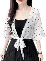 [Generic] Dot Print Chiffon Cardigan Thin Outer Jacket Women's Sunscreen Shawl Summer Blouses Neck Guard Cloak Shawl