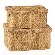 Wicker Basket with Lid, Scalloped Wicker Storage Basket with Removable Tray L...