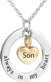 [Generic] Stainless Steel Cremation Urn Pendant Memorial - Ashes Keepsake Cremation Necklace - Son Always in My Heart