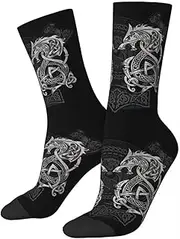 [COZYJIA] Viking Socks Nordic Viking Dragon Harajuku Viking Novelty Mid-Tube Socks Round Neck Socks Running Training Fitness Socks