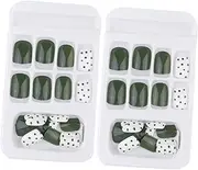 AUTSUPPL 48pcs Nail Art Wear Nails Set 24 Sheets/box Removable Artificial Tips Avocado Dot Design Fake Nails for Fashion Manicure