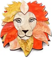 [KitBeads] 2Pcs Acrylic Lion Badge Pins Orange Red Lion Face Brooches King Animal Lapel Pins for Backpack Clothes Purse Bag Shoes Hats Crafts, Acrylic