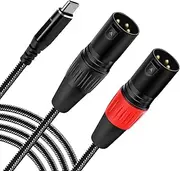 Anewbig USB C to Dual XLR Male Audio Cable, 6.6FT USB C to 2 Male XLR Stereo Power Amplifier Cable for Mobile Phone USB C Connection Active Speaker, Black Braided