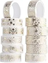 12 Rolls Thin Washi Tape Set, 15MM Wide Gold Thin Decorative Masking Washi Tapes for Journal,Scrapbook, Planner, Crafts