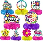 9 Pieces 60's Party Supplies Hippie Party Honeycomb Centerpieces for Tables Decorations 60s Hippie Theme Groovy Party Table Topper Decorations for Birthday Baby Shower Party Suplies