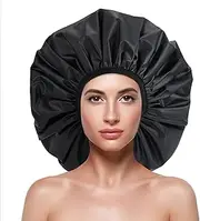 Atudew Extra Large Shower Cap, EVA Plastic Shower Caps for Women Reusable Waterproof, Hair Cap for Shower Bathing, Shower Cap for Men, Jumbo Shower Cap for Women Long Hair Braids Curly (XL, Black)