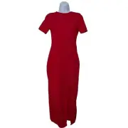 Boohoo 4 Dress JUMBO RIB SPLIT SIDE MIDI Red Short Sleeve Sheath Sexy Colorful