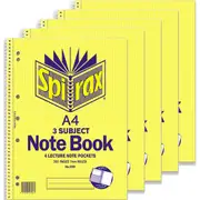 Spirax 599 3-Subject Notebook 7mm Ruled Spiral Bound 300 Page A4 Pack 5