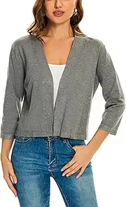[Satuun] Women's 3/4 Sleeve Shrugs Lightweight Open Front Cropped Cardigan for Women